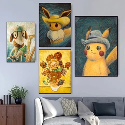 Pokemon Pikachu Eevee Van Gogh soggiorno moderno Anime Poster Art Vintage pittura a olio stile arte acquerello Decor Decor Gift