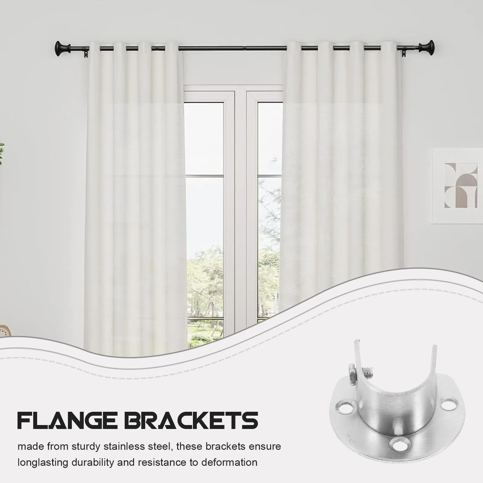 2Pcs Stainless Steel Closet Rod Brackets Heavy Duty Open Flange Closet Pole Socket Shower Rod Holder Support Post Base