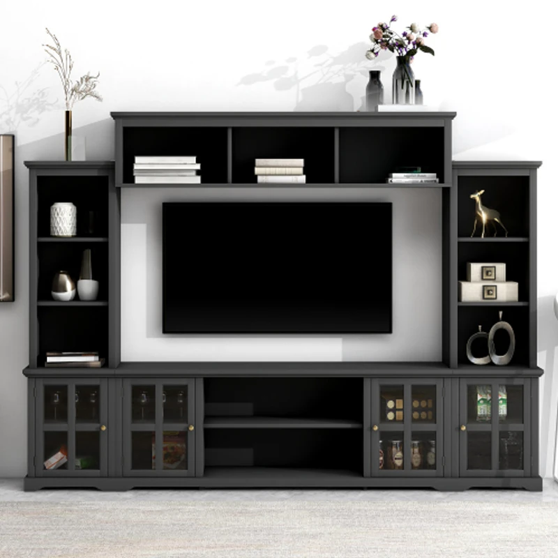 Minimalism Entertainment Wall Unit with Bridge, Modern TV Console Table for TVs Up to 70