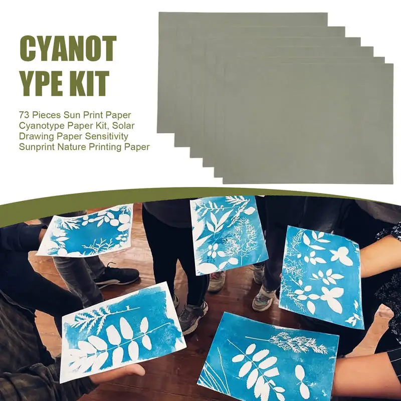 ●73 Pieces Sun Print Paper Cyanotype Paper Kit, Solar Drawing Paper Sensitivity Nature Printing Paper