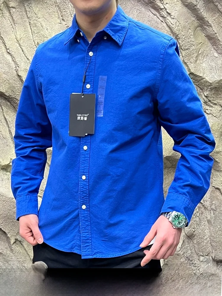 

Waed Ox Cloth Long Sve irt Pure Cotton American Light Outdoor Sle Spring Dopane Color Men's Casual irt