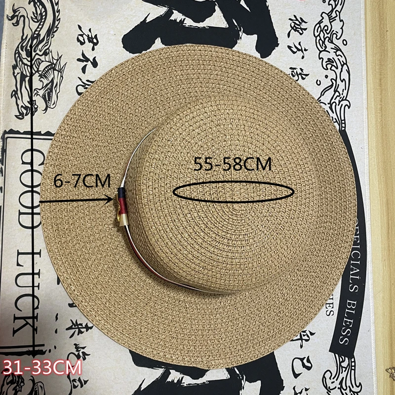 Fashion Handmade Straw Flat Top Hat For Women\'S Summer Travel Beach Panam Sunshade Bucket Hat Simple Men\'S Gentleman Hats