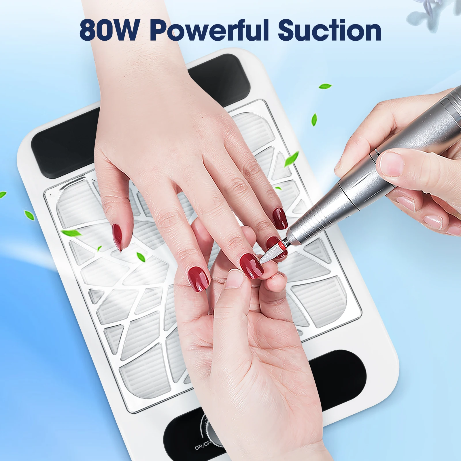 80 W professioneller Nagelstaubsammler, Acrylnägel mit 2 wiederverwendbaren Filtern, 10 Gänge,