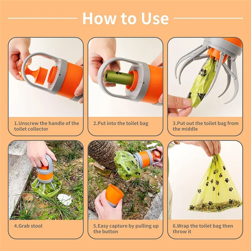 

ABCA-Portable Dog Pooper Scooper With 15 Sanitary Bags,No Touch Pet Waste Cleaner For Dog Walkers