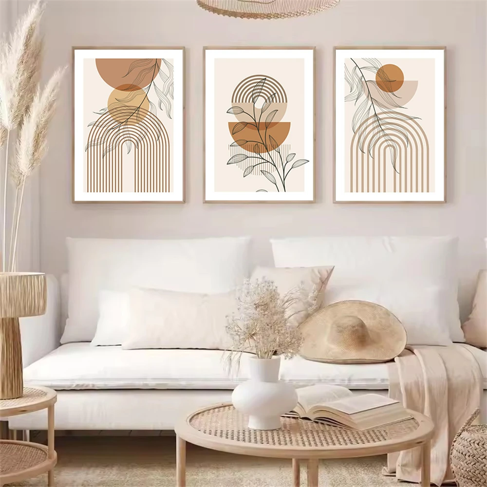 Vintage Bohemian Light Block Minimalist Line Leaf Wall Art Canvas Painting Modern Posters and Prints Living Room Interior Decor