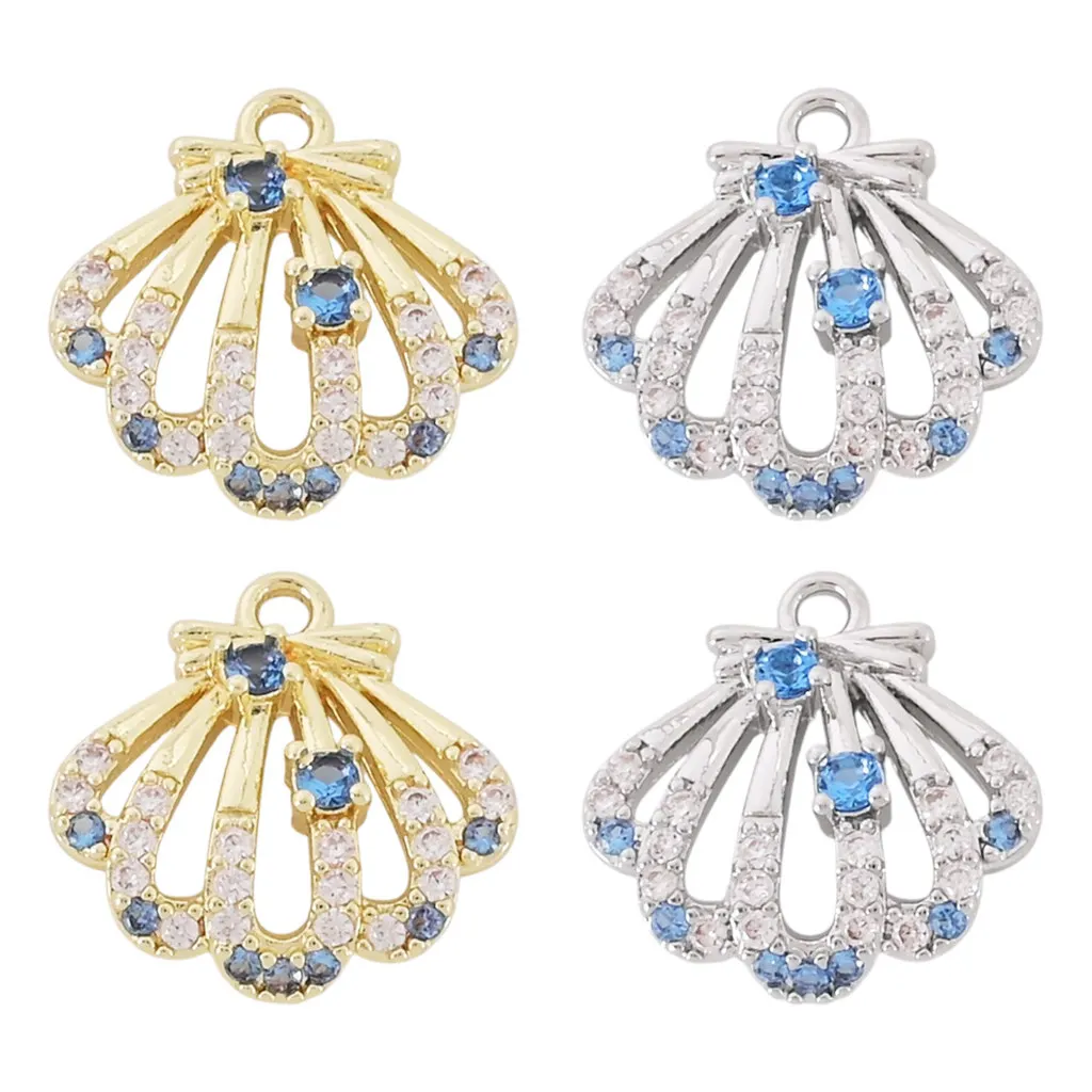 4Pcs Brass Pave Cubic Zirconia Pendants Shell Shape Charms for Women DIY Jewelry Making Bracelet Necklace Making Findings