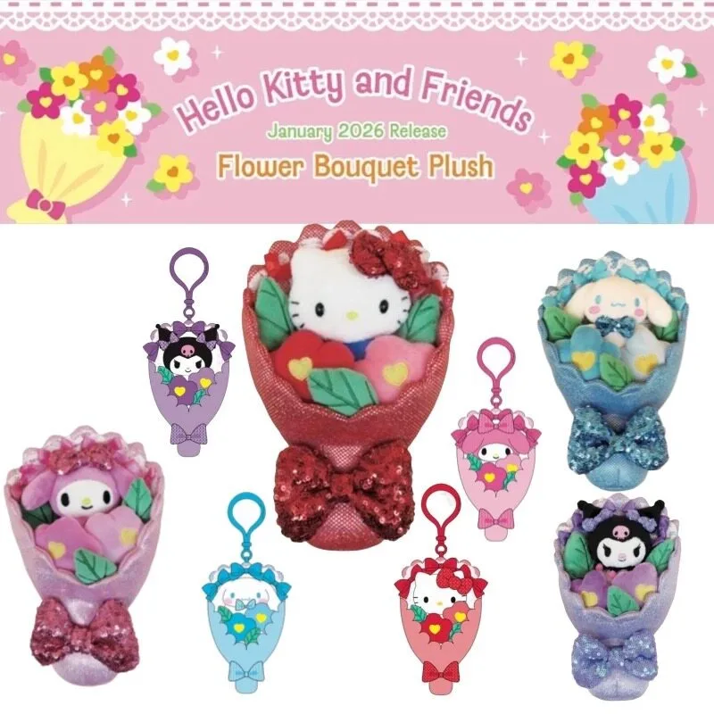 

Sanrio March Bouquet Series Kitty Melody Kuromi Cinnamoroll Keychain Doll Plushies Kawaii Anime Toys for Children Birthday Gift