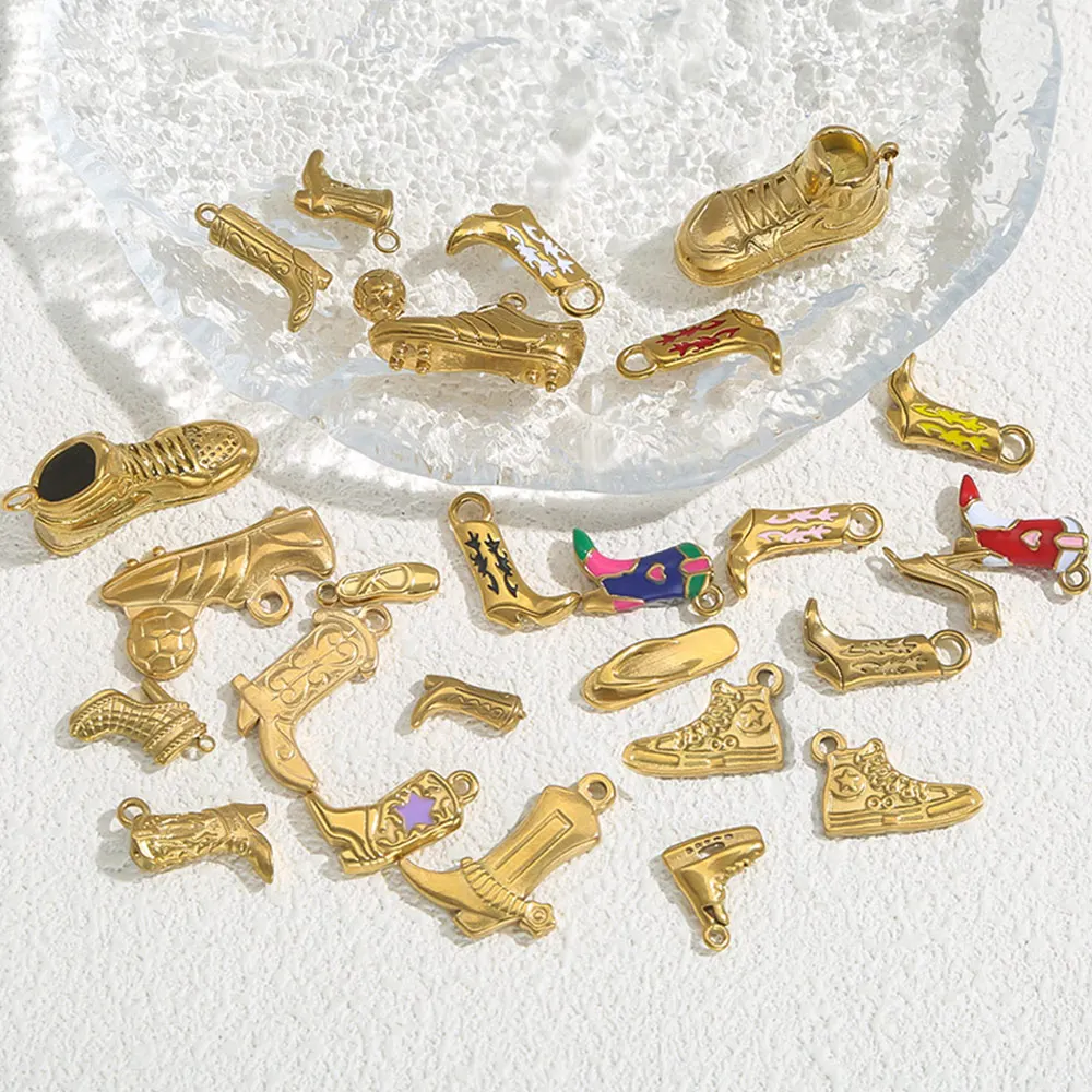 3/4/5/10pcs Stainless Steel Charm Enamel High Heels Boots Gold Plated DIY Necklace Earrings Jewelry Making Accessories Wholesale