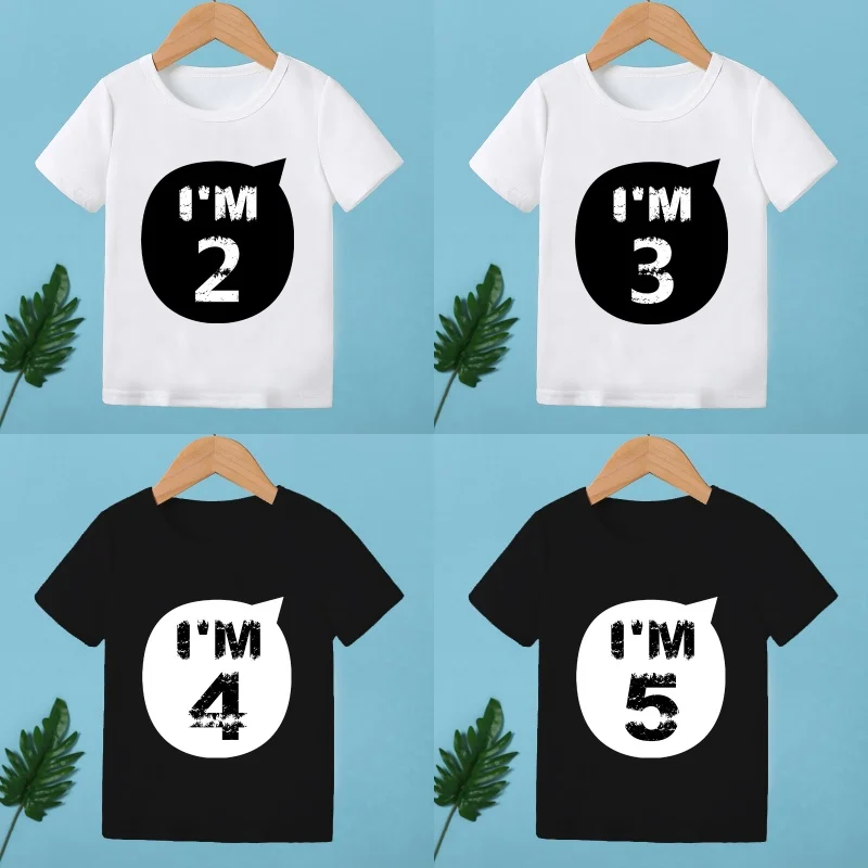 2026 Children Happy Birthday I'M 1 2 3 4 5 6 7 8 9 Years Number Print Funny T-shirts Boys & Girls Baby Tops Kids Summer T Shirt