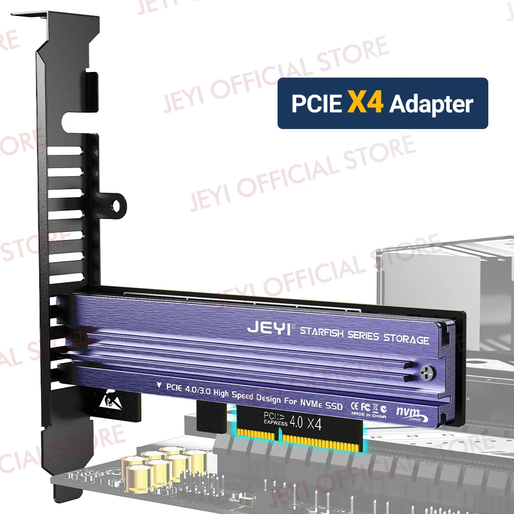 Jeyi M.2 Nvme Naar Pcie 4.0 3.0 Adapter Met Aluminium Ssd Heatsink, Nvme 64Gbps Gen4 Pcie X 4X8X16 Uitbreidingskaart Voor Desktop