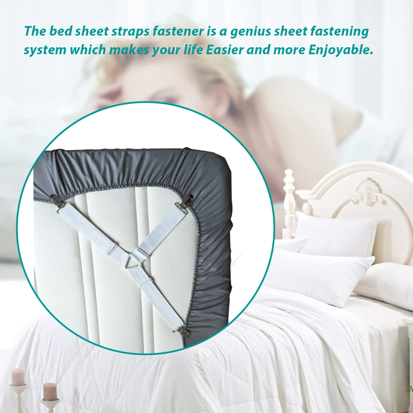 4 Pack Bed Sheet Holder Straps - Sheet Straps Adjustable Bed Sheet Clips Fasteners Keep Sheets Stays in Place