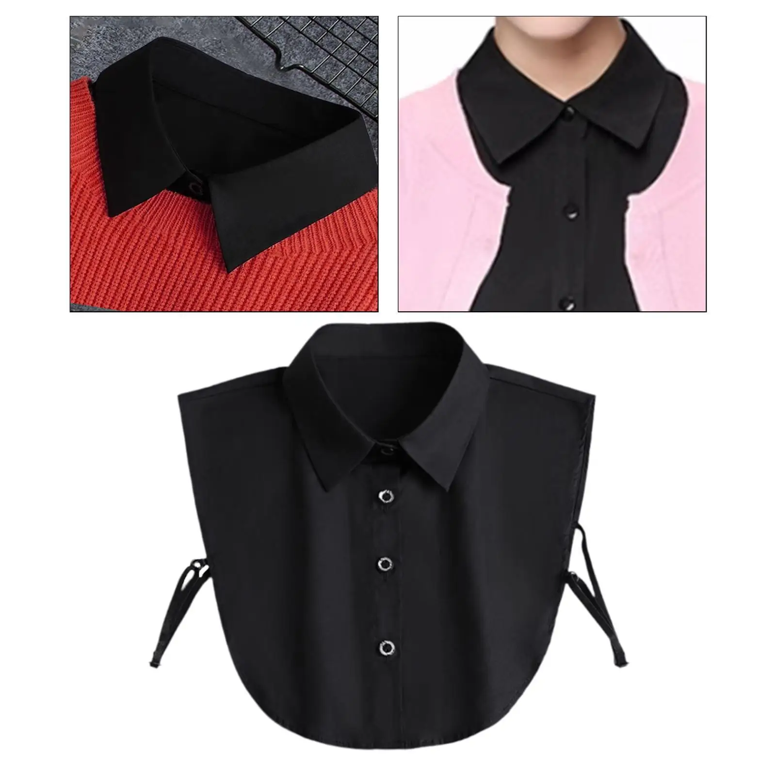 Women False Collar Black Trendy Shawl Collar for Clothes Outfits Apparel Sweater