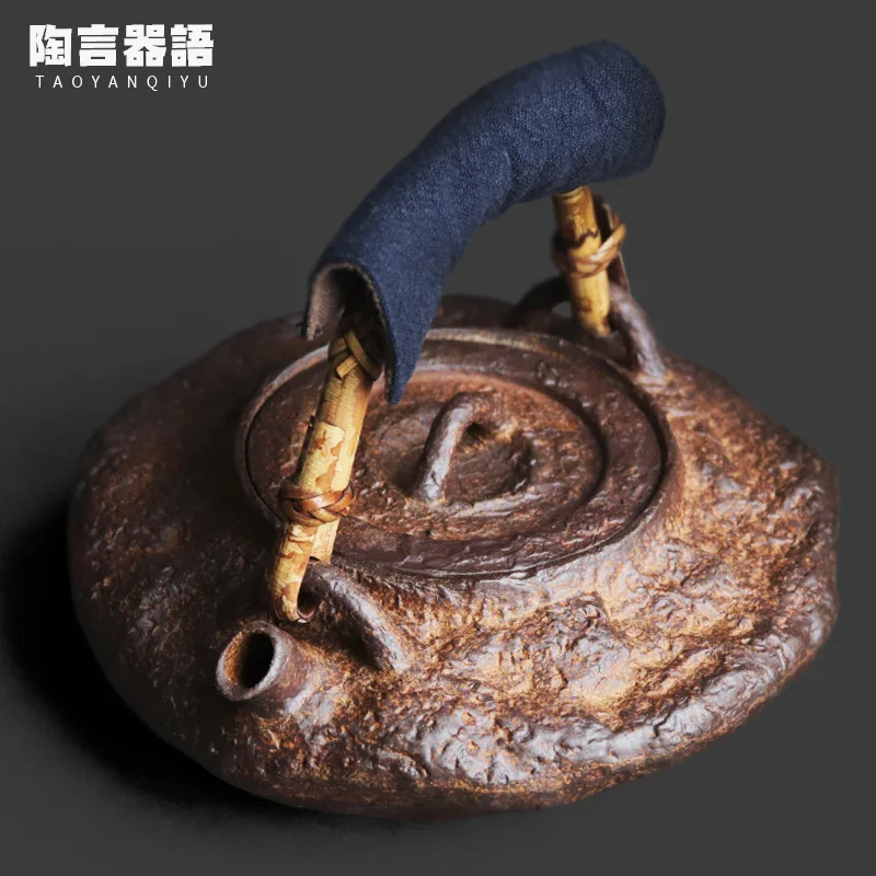 cx retro coarse pottery old rock mud beam boiling teapot Chinese Zen kettle