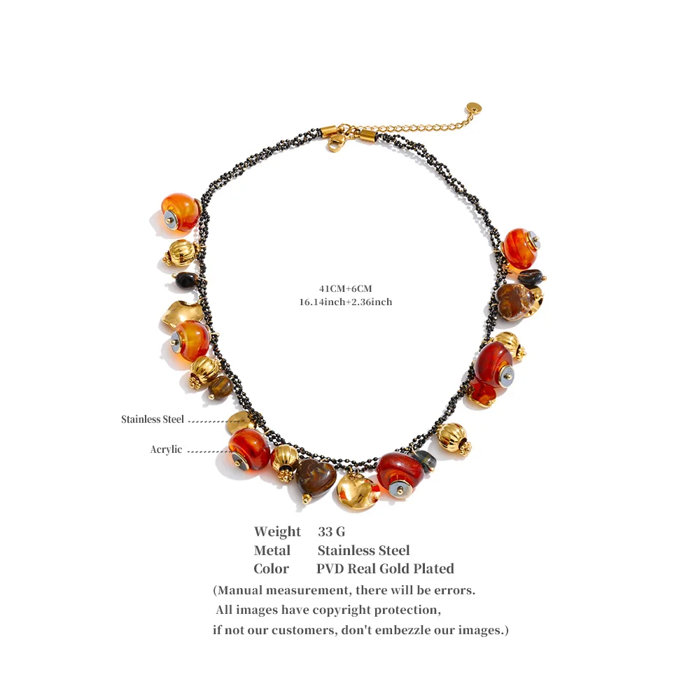 Yhpup Kette Perlen Halskette Bernstein Acryl Harz Herz Tropfen Charms Halskette Edelstahl Stilvoller handgemachter Schmuck Wasserdicht – Detail 11