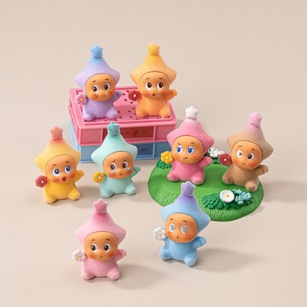 꽃 장식이 있는 귀여운 별 모양 인형 레진 피규어 블라인드 박스 책상 장식 DIY 공예품 어린이 및 성인용