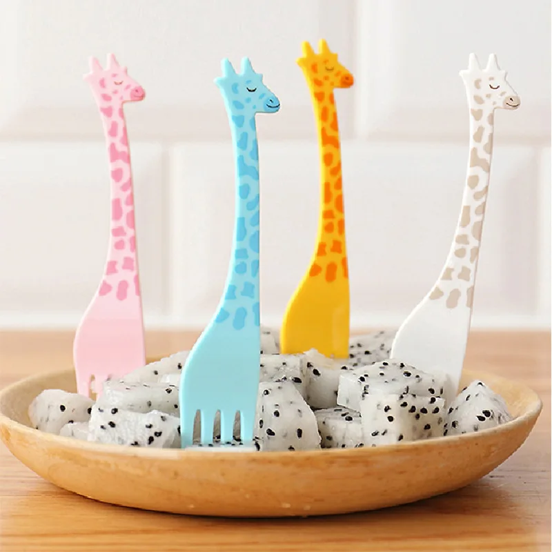 Giraffes Animal Farm Fruit Fork Mini Cartoon Children Snack Cake Dessert Food Fruit Pick Toothpick Bento Lunches Party Decor