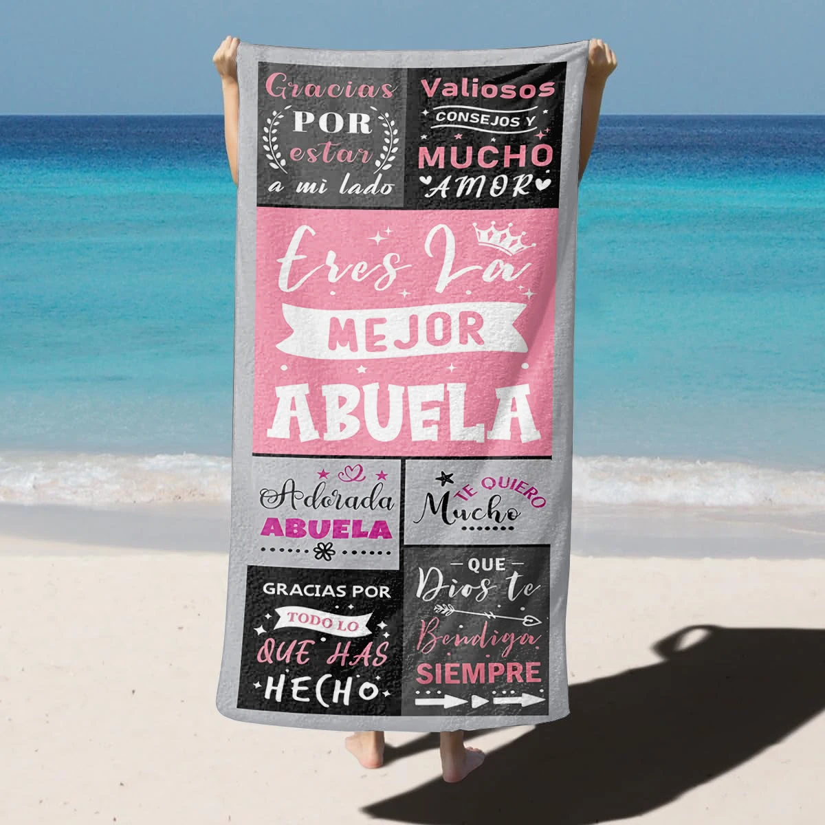 Toalla de playa para Abuela, Abuelo, Mamá, Papá, Día de la Madre, Día del Padre, de secado rápido, sin arena, para baño, yoga, turismo, natación, 1 ud.