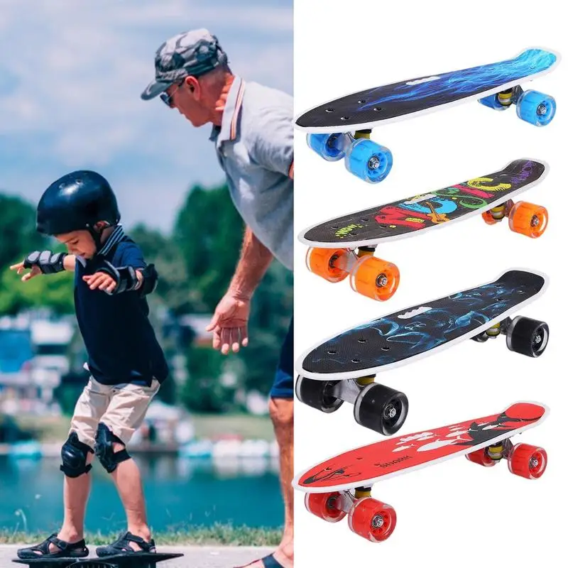 Skateboards For Teens 22IN Small Fish Four Wheel Skateboard For Children Strong Load Bearing Deck Toys For Kids Teens Adults