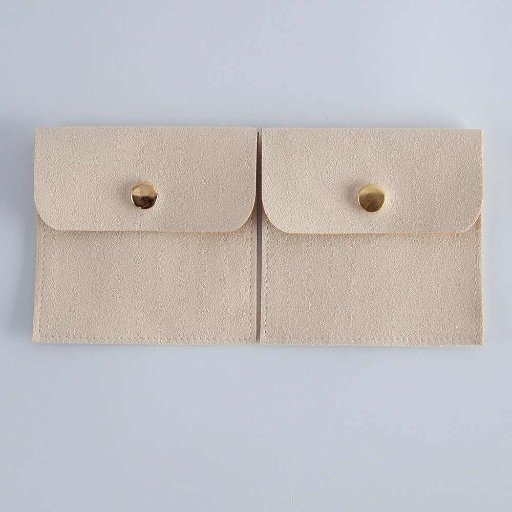 5pcs Beige Microfiber Jewelry Snap Bags for Storage