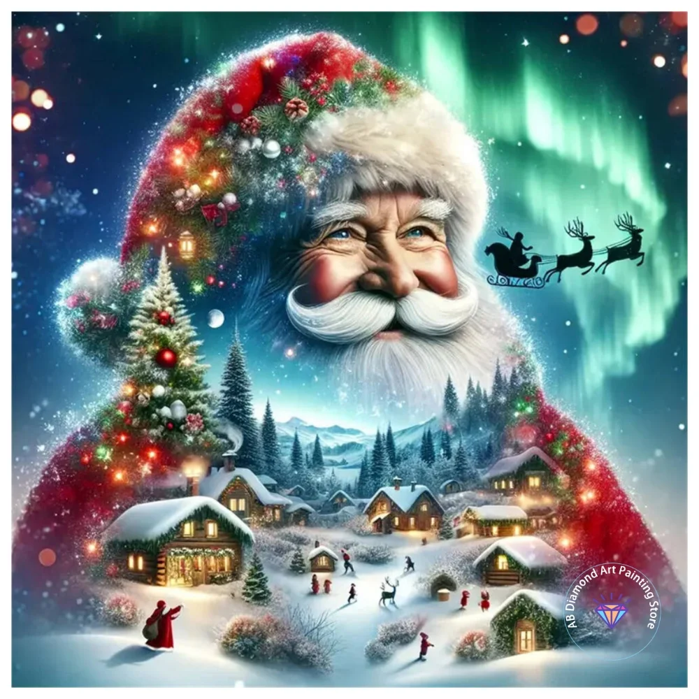 

Santa Claus Portrait AB Diamond Painting Kit Square Round Diamond 5D DIY Winter Mosaic Handmade Art Exquisite Gift Home Decor