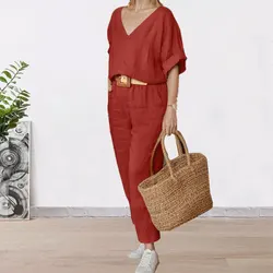 2024 summer new women's suit elegant temperament V-neck loose tracksuit