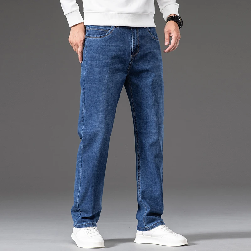 2024 Fashion Business Casual Straight Stretch Denim Pants Male Brand New Men's Blue Jeans Classic Style