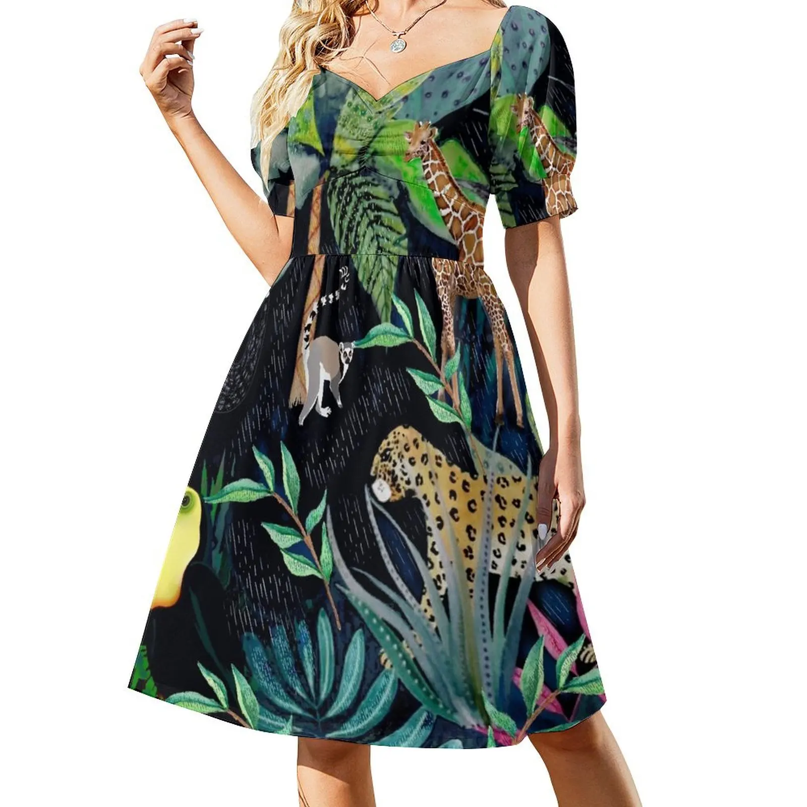 

Jungle Theme Pattern Short Sleeved Dress dress summer women party dresses Dress