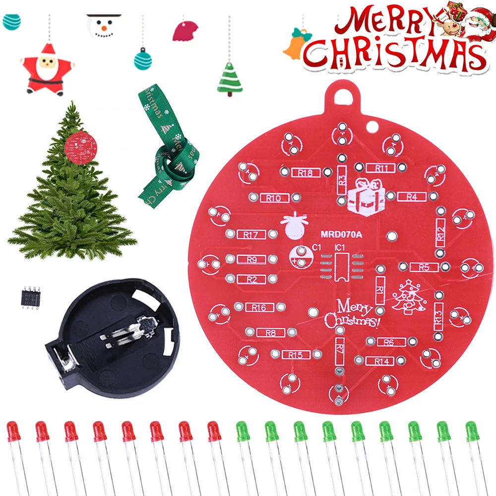 3-10set LED Christmas Tree Decoration PCB Crcuit Ornaments Soldering Kit Red and Green LED Blinking NE555 Soldering Practice DIY