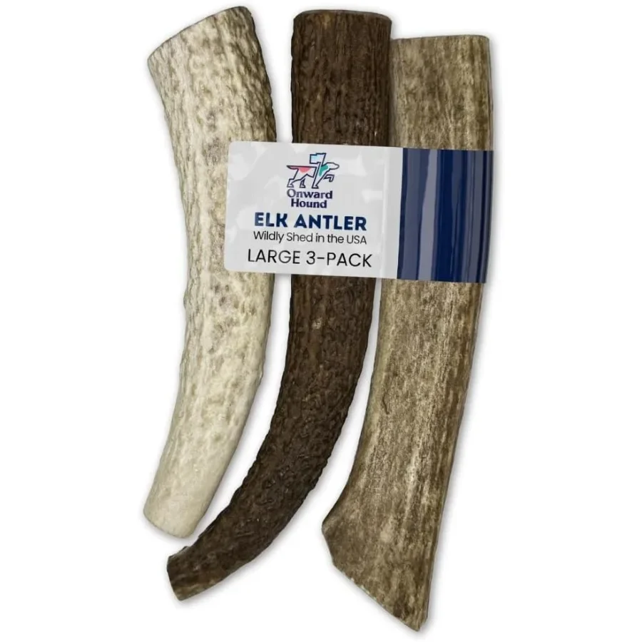 

Elk Antlers for Dogs 7+ Large 3Pack Grade A Long Lasting Chew for Aggressive Chewers Premium USA Naturally Shed Antler Healthy