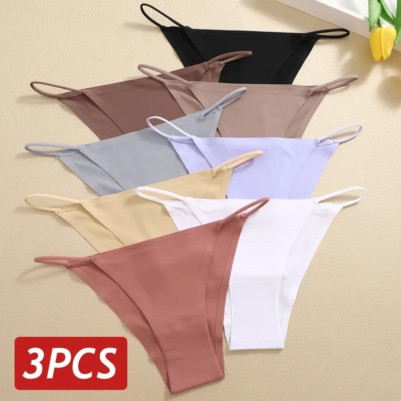 

3Pcs/Set Women Seamless Panties Sexy Ultra-thin Briefs Female Ice Silk No Trace Underwear Low Rise Solid Color Soft Lingerie