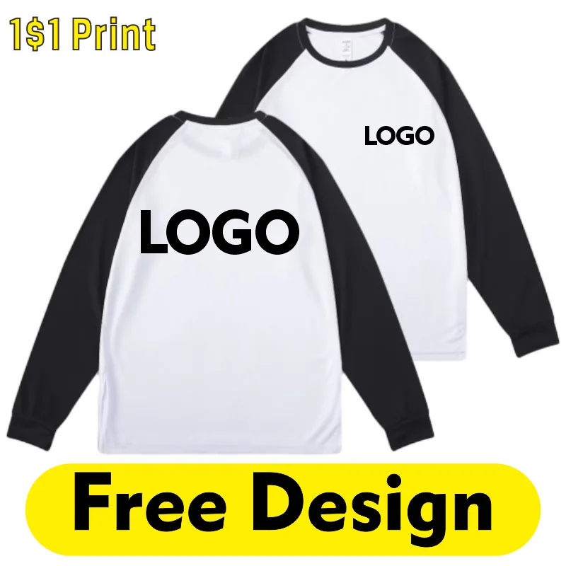 

Autumn Winter Long Sleeve Crew Neck T-Shirt Uniex Contrast Color Raglan Sleeve Tops Cotton Customized Logo Printing Embroidery