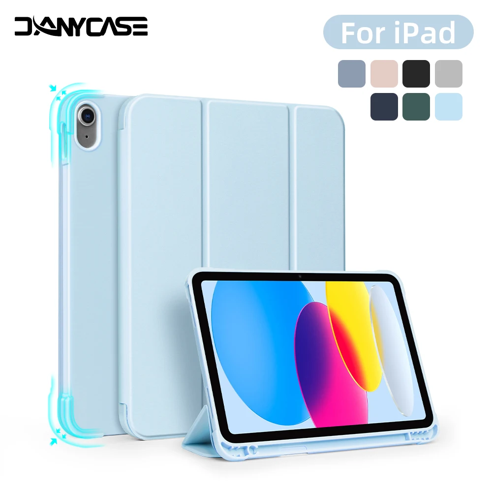 For iPad A16 Case 11th 10th Gen Mini 6 7 For iPad Air 4/5 11 M2/M3/M4 10.9 Shock Case with Side Pencil Holder 3-Fold Cover