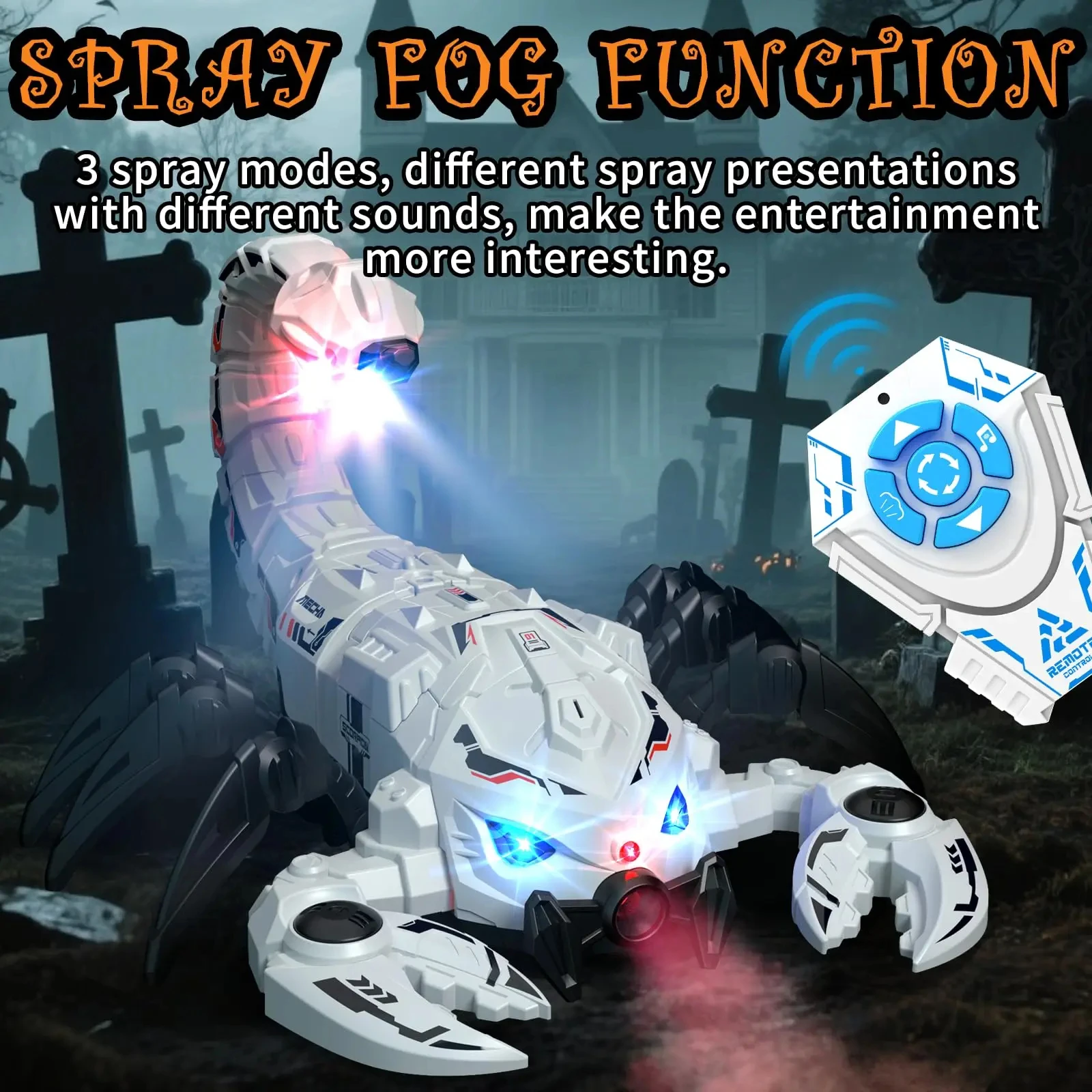 RC Scorpion Toy for Kids, 2.4GHz RC Stunt Robot with Spray, Lights, Music & Demo Mode, Prank Toy Gift for Halloween Christmas