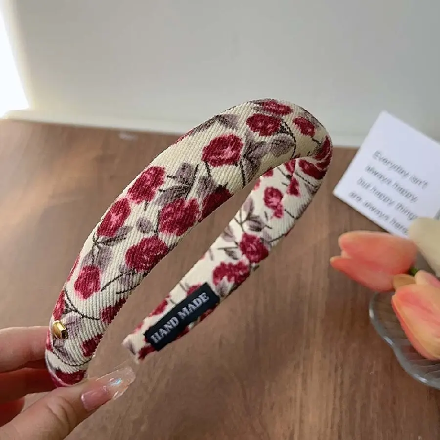 New Fashion Floral Twill Sponge Hairband for Women Girls Headwear Flower High Quality Headband Hair Hoop Adult Hair Accessories