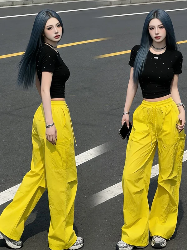 

Cool Trendy Workwear Pants Set High Waist Women's Short Sleeve round Neck Two-Piece Suit for Summer Office Casual Fashion