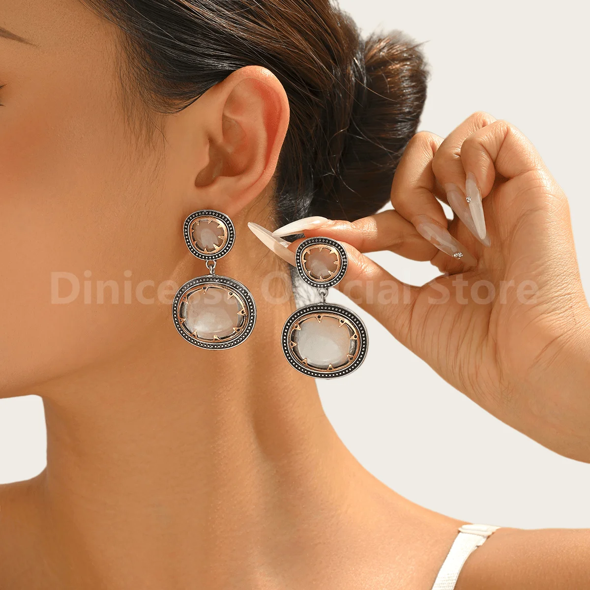 ZAA Vintage Transparent Resin Imitation Gemstone Drop Earrings for Women Elegant Party Prom Statement Jewelry Accessories