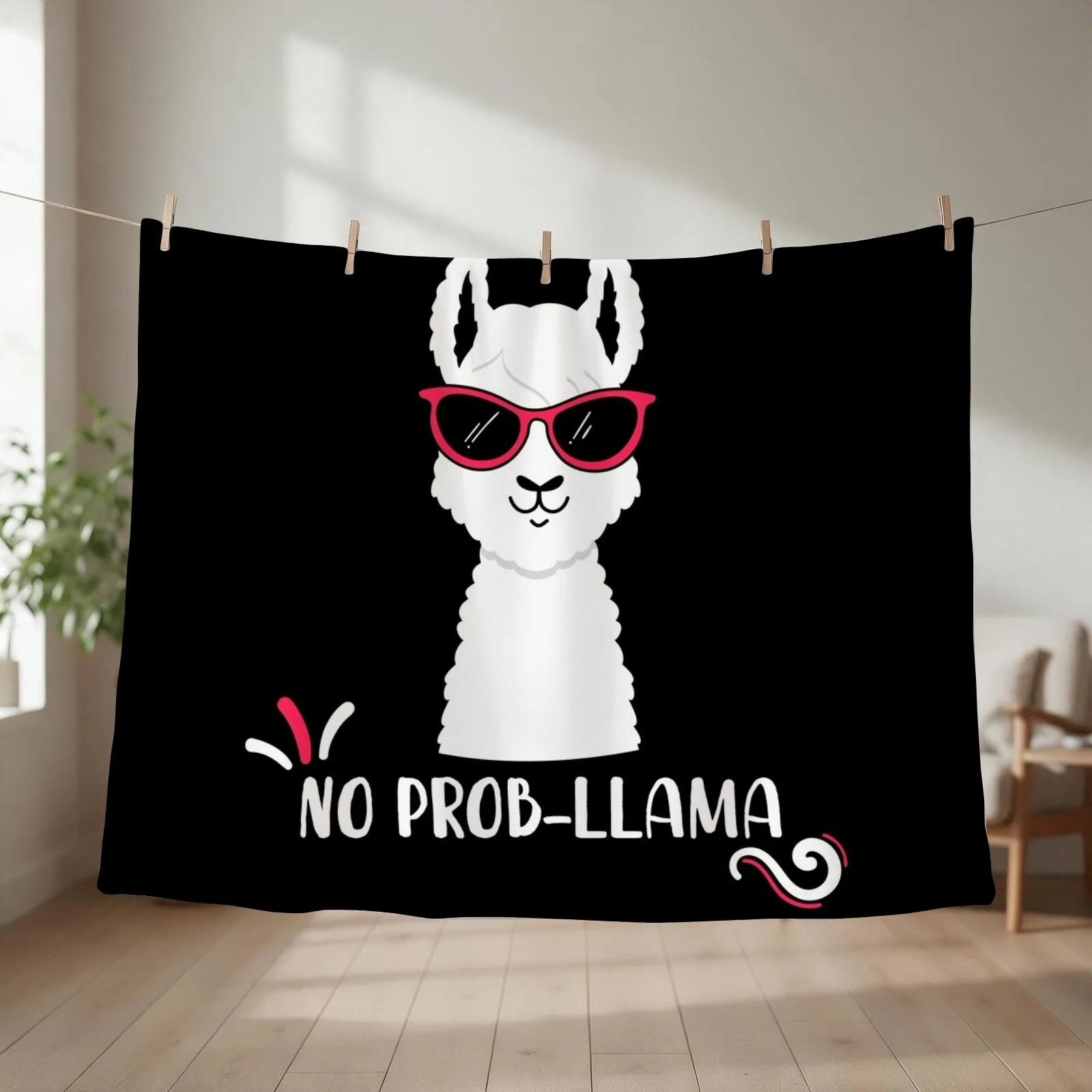 No Prob-Llama - Funny Cute Llama wearing Glasses Throw Blanket