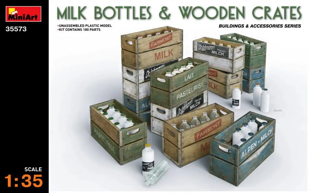 MiniArt 35573 1/35 Scale Milk Bottles & Wooden Crates  Model Kit