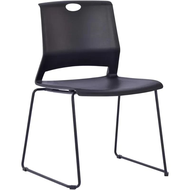 Black Stacking Chairs Set of 4, Stackable Chairs for Waiting Room | breakroom chairs, church chair, seating for conference room,