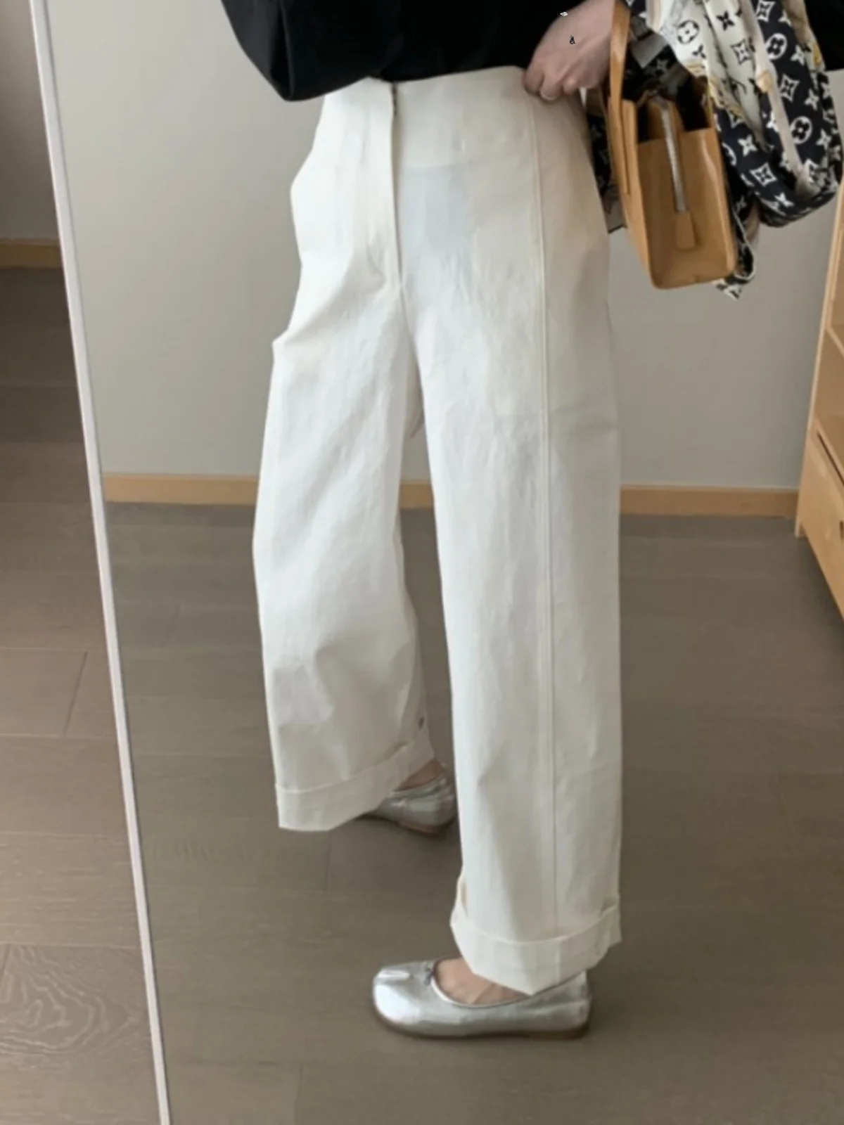 Calças brancas de perna reta larga fena primavera verão casual solto ajuste nove pontos calças de terno cintura alta esti...
