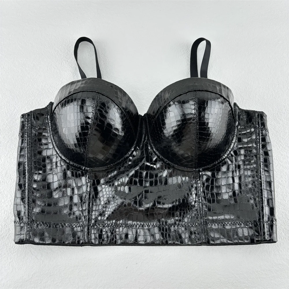 

Fashion Nightclub Sexy New Fish Pattern Leather Stitching Body Shaping Women's Outer European and American Tube Top Fishbone Bra