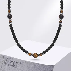 Vnox Classic Simple Black Beads Chain Necklaces for Men Women, Adjustable Beaded Collar, Matte Surface Stones Link Chain Choker