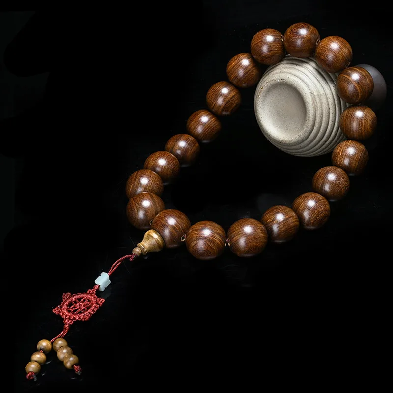 30mm Golden Sandalwood Large Buddha Beads Rearview Mirror Pendant Gear Shift Decor Car Interior Ornament Car Hanging Gifts