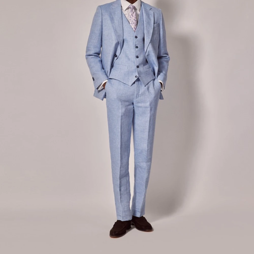 2024 Fashion Summer Linen Elegant Men Suits Smart Casual Slim Fit Blazers Business High Quality Custom 3 Piece Set Costume Homme