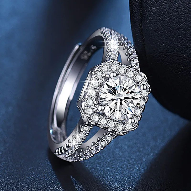 Luxury 925 Sterling Silver Classic Ring for Women four claw jewelry simple diamond ring imitation diamond women's ring