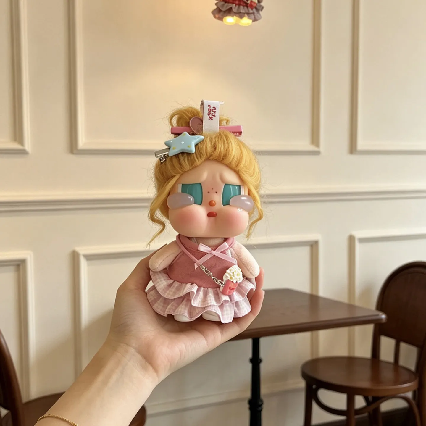 Crybaby Doll Clothes Summer Vacation Outfit Set Plaid Ruffled Skirt Yellow Top With Mini Crossbody Bag For Mini Vinyl Doll