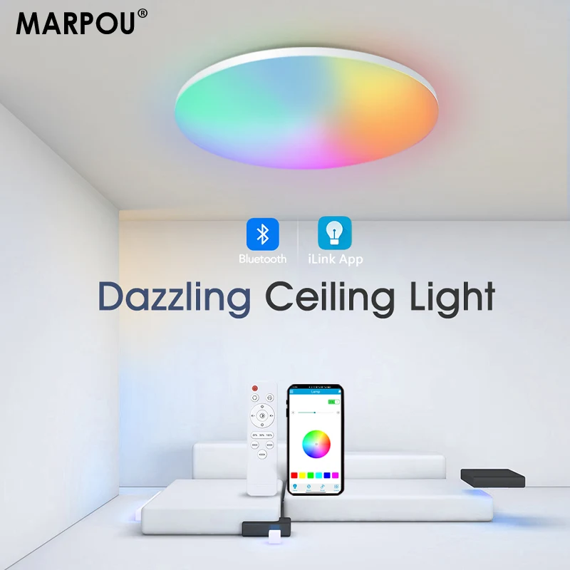 

MARPOU Colorful RGB Ceiling Lamp 54W Smart APP Dimmable for Living room Remote Control 220V Ambient Party Lamp Home Decoration