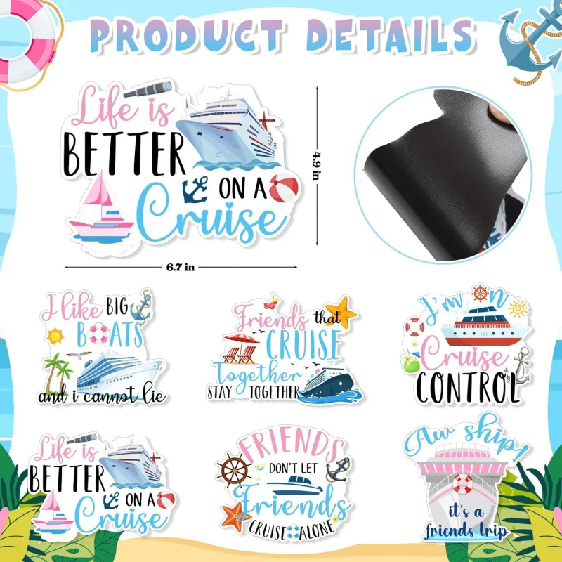 6Pcs Cruise Door Decorations Magnetic Friends Trip Cruise Door Magnets Reusable Funny Carnival Ship Magnets Sea Navigation