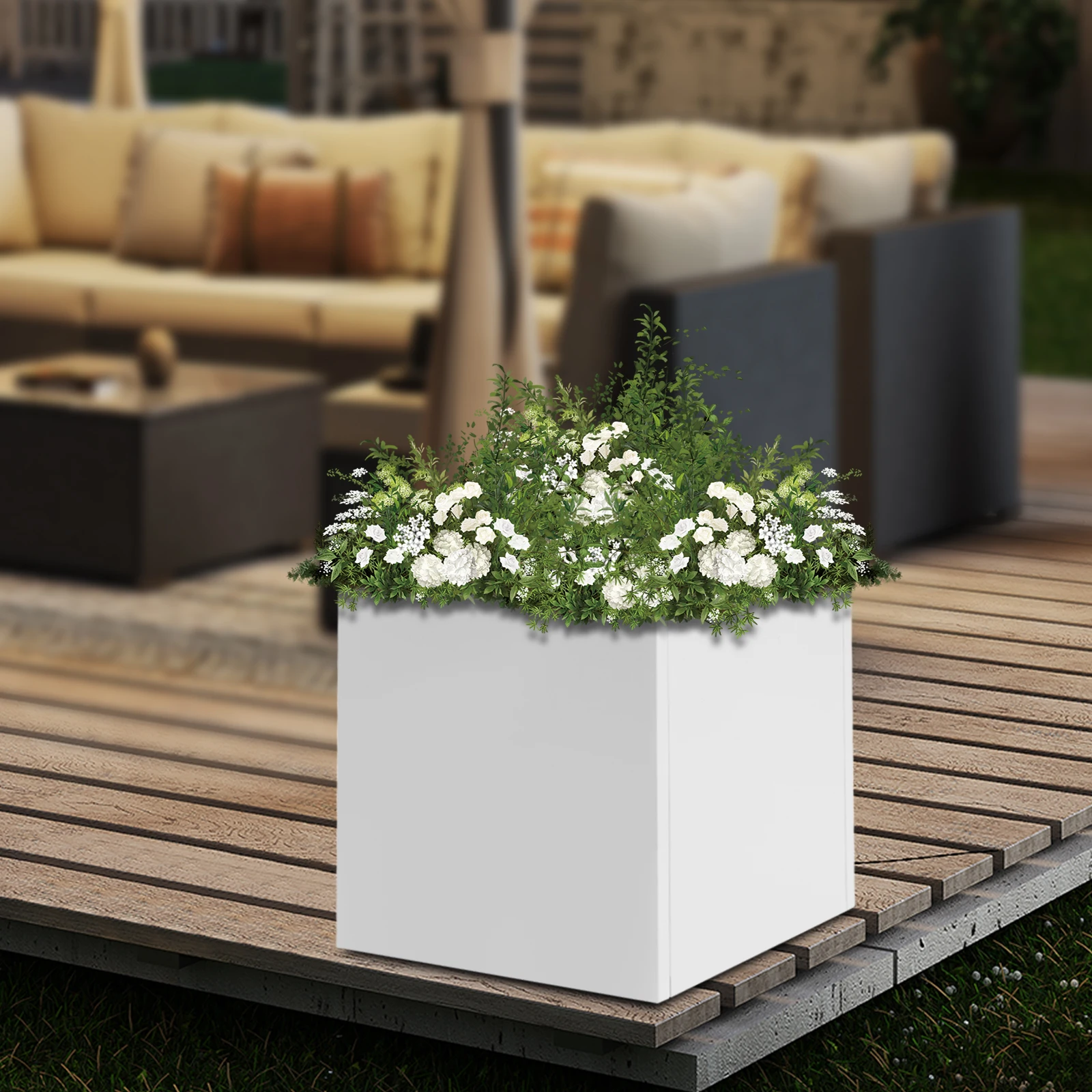 24Inch Steel Planter Box white Metal Planter Large Square Indoor Outdoor Planters Cube Steel Heavy Duty Flower Pot