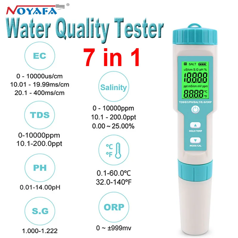 

7 in 1 Water Quality Tester PH TDS EC ORP redox Salinity S. G Temperature TEMP Meter C-600 for Drinking Water Aquariums PH Test